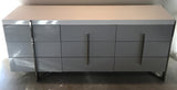 White Lacquer 9-Drawer Dresser with Grey Crocodile Lacquer Front and Metal Base
