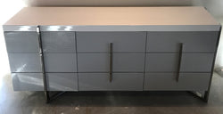 White Lacquer 9-Drawer Dresser with Grey Crocodile Lacquer Front and Metal Base