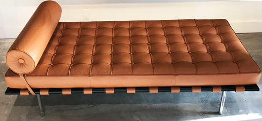 Tufted Daybed in Cognac Leather with Chrome Legs