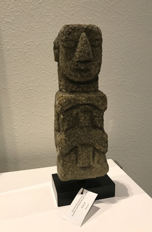 Korean Bluestone God of Fortune with Black Wooden Base