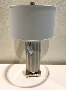 White Marble Finish Lamp with Round Linen Shade