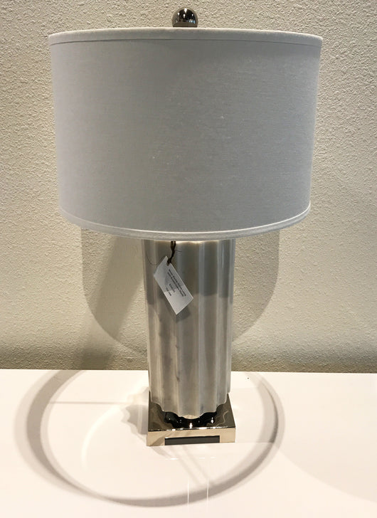 White Marble Finish Lamp with Round Linen Shade