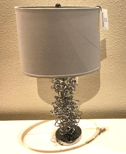 Shiny Silver Wire Table Lamp with White Oval Linen Shade