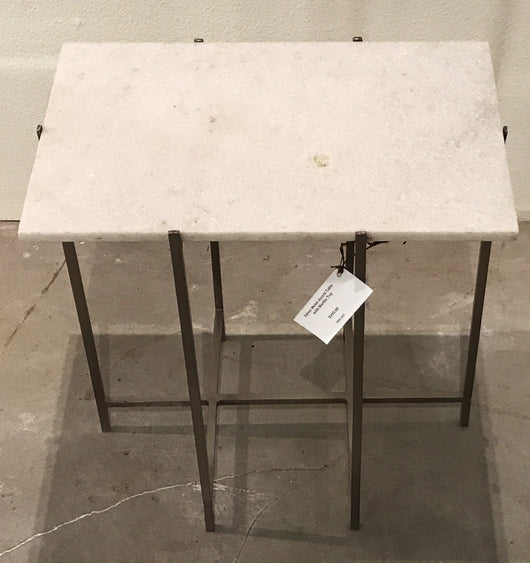 Silver Metal Accent Table with Marble Top