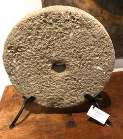 Stone Wheel Sculpture on Base
