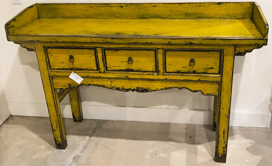 Antique Chartreuse Lacquer Farm Table