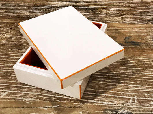 Lacquer Storage Box - White/Tangerine - Small