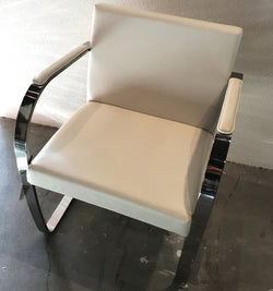 White Leather Chair with Polished Stainless Steel Frame